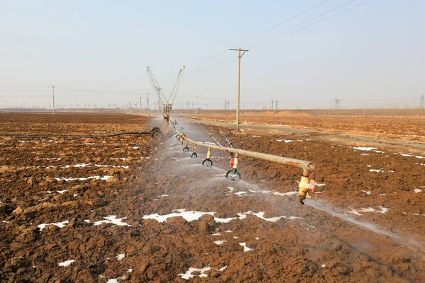 Aplicación Rociadores Carretes Riego Tierras Agrícolas Norte China — Foto de Stock