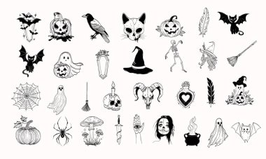 Tabutlar, Balkabakları, Kargalar, Kara Kediler, Hayaletler, Cadılar, İskeletler, Süpürgeler, Örümcek Ağları, Kurukafalar, İksirler, Yarasalar ve