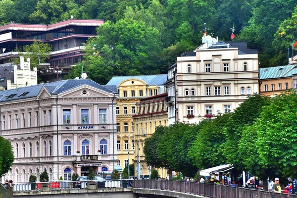 Karlovy Vary Nome Antigo Carlsbad Cidade Boêmia Ocidental Rio Tepla — Fotografia de Stock