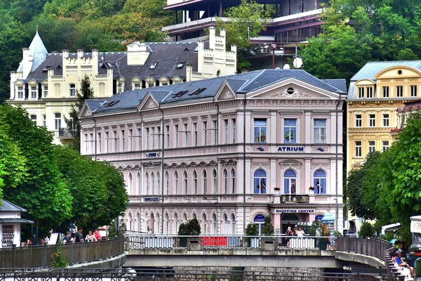 Karlovy Vary Régi Neve Karlovy Vary Központjában Tepla Folyó Nyugat — Stock Fotó