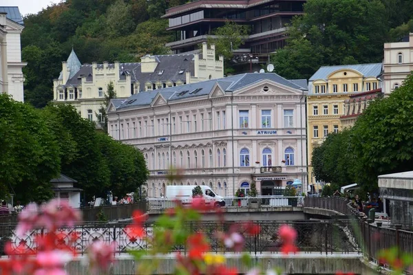 Karlovy Vary Nome Antigo Carlsbad Cidade Boêmia Ocidental Rio Tepla — Fotografia de Stock