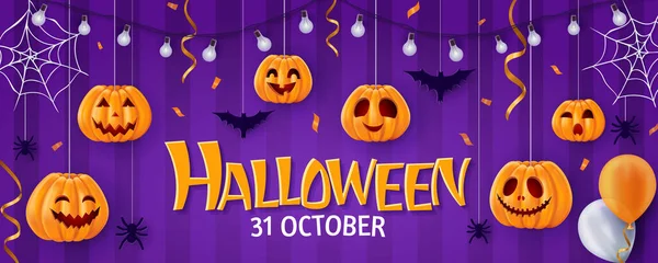 Halloween Schriftzug Hintergrund Lustige Kürbisse Grußkarte Für Party Und Verkauf — Stockvektor