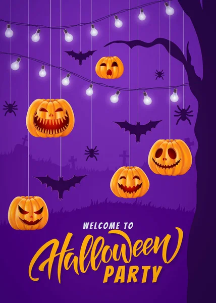 Fondo Letras Halloween Calabazas Divertidas Tarjeta Felicitación Para Fiesta Venta — Vector de stock