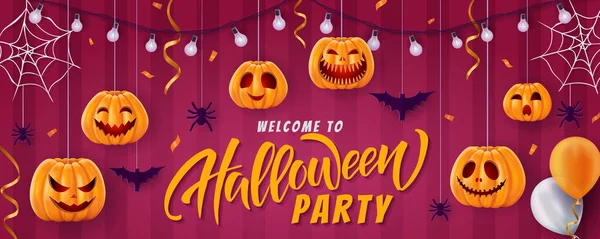 Halloween Schriftzug Hintergrund Lustige Kürbisse Grußkarte Für Party Und Verkauf — Stockvektor