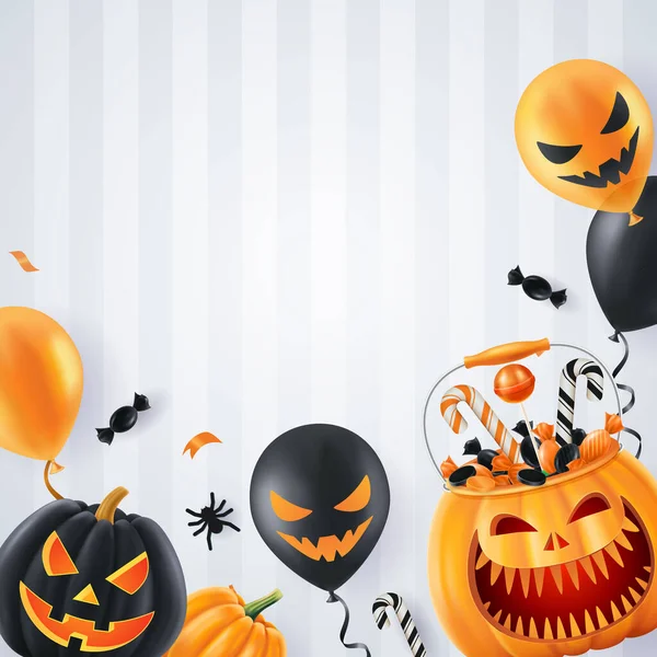 Halloween Achtergrond Grappige Pompoenen Wenskaart Voor Feest Verkoop Herfstvakantie Vectorillustratie — Stockvector