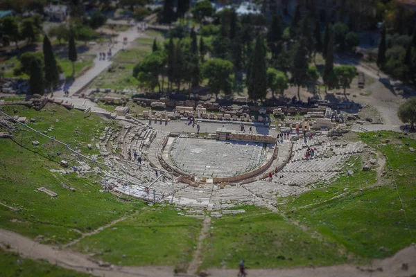Tilt shift effect of the Theater of Dionisio from Acropolis, Athens