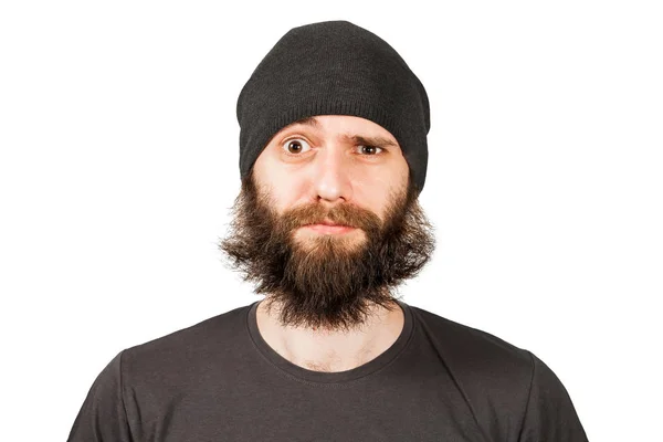 Young bearded man in hat. Isolated on white background — Stock Photo, Image