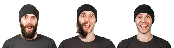 Un joven con barba y sin barba. Hombre antes y después del afeitado. set Aislado sobre fondo blanco — Foto de Stock