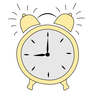 izole beyaz arka plan üzerinde sarı sabah halkası çalar saat ile vektör çizilen kroki