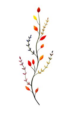 beyaz arka plan üzerinde izole suluboya ile boyanmış yaprakları ile sonbahar sarı dalı