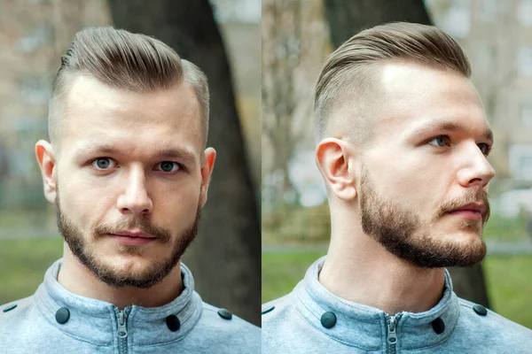 Sport Young Guy Modern Trendy Fade Profile Haircut Barbershop Set — Stock Photo, Image
