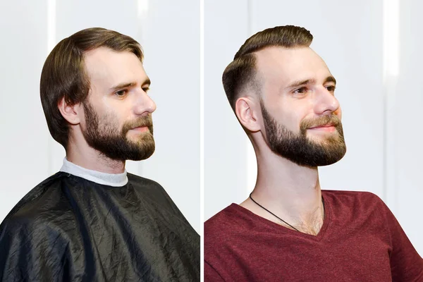 Brodaty Facet Przed Fryzurze Koncepcja Fryzjera Problem Człowiek Wypadanie Włosów — Zdjęcie stockowe