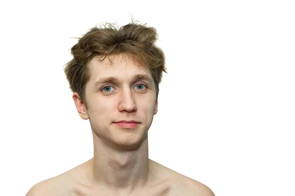 Retrato Homem Desgrenhado Aberração Cabelo Longo Antes Corte Cabelo Barbearia — Fotografia de Stock