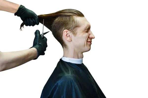 Friseur Scheren Haare Den Seiten Für Einen Stylischen Langhaarigen Friseursalon — Stockfoto