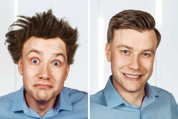 Shaggy Young Man Long Hair Haircut Barbershop — Stock Photo, Image