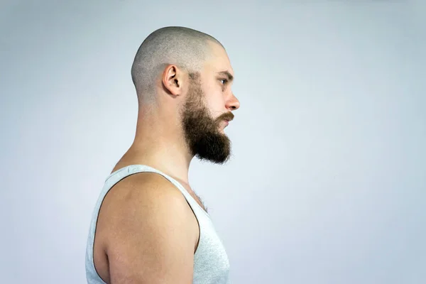 Портрет Впевненого Лисого Чоловіка Бородою Вид Профілю — стокове фото