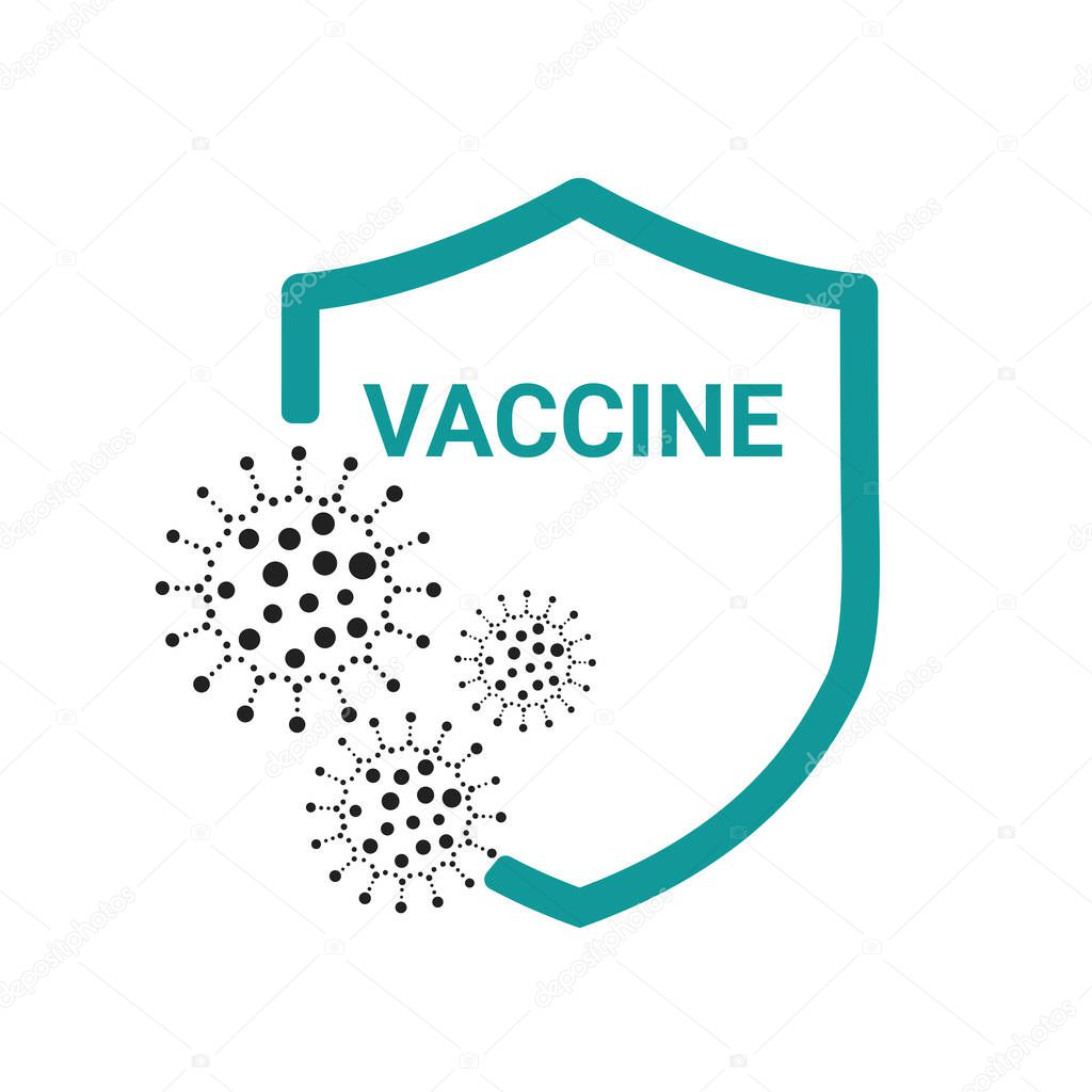 Icon protection of virus and bacteria. Shield from virus outbreak. Knight shield to protect from virus pathogens. Stop coronavirus. Protective shield against diseases.