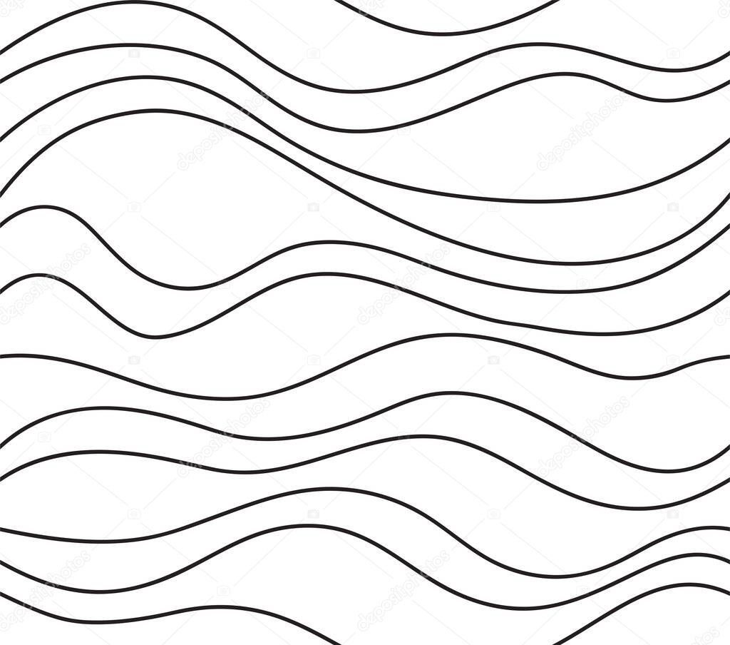 Abstract monochrome seamless pattern. White background with waves.