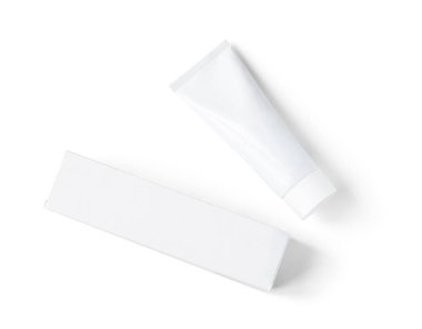 Kozmetik tüple tasarım ve markalaşma şablonu. Diş macunu maketi. Düz yatıyordu.