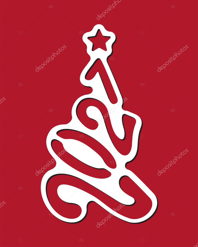 Simple element for laser cutting in the shape of a Christmas tree with inscriptions 2021.