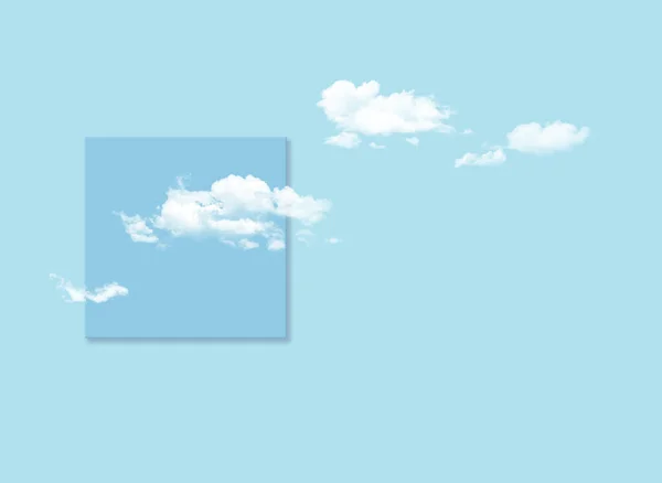 箱の外に超現実的な最小限の概念を考えてください。心の自由。白い雲が写真から飛んでいく。. — ストック写真