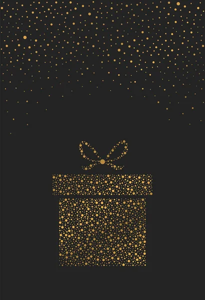 Arany vektor ajándék fekete háttérrel. Karácsonyi kártya. — Stock Vector