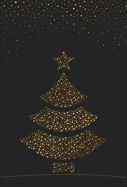 Tarjeta de celebración vectorial con dibujo de árbol de navidad de oro por puntos. — Archivo Imágenes Vectoriales