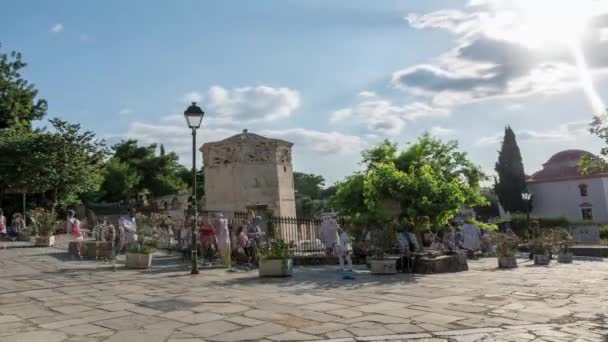 Rüzgarlar Atina Yunanistan Kulesi Yürüyüş Turist — Stok video