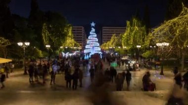 Syntagma Meydanı zaman atlamalı Noel ağacı, Atina, Yunanistan ile gece