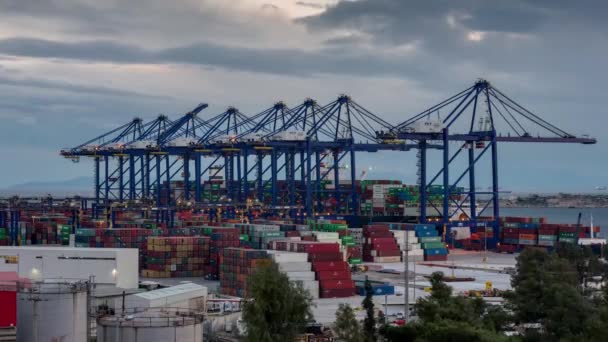 Athènes Grèce 2019 Trading Port Activity Camions Véhicules Grues Levage — Video