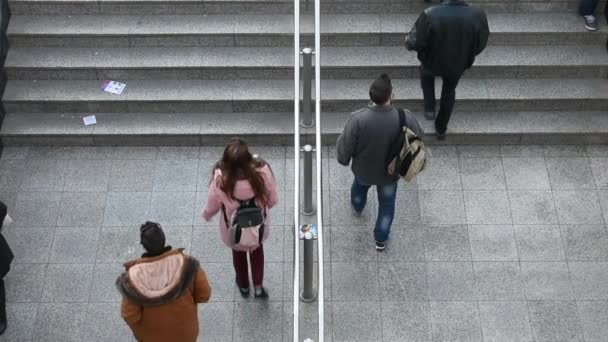 Zpomalené Video Klip Ptačího Pohledu Lidí Kteří Jdou Směrem Vchodu — Stock video