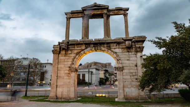 Ворота Адріана Афіни Проміжок Часу — стокове відео