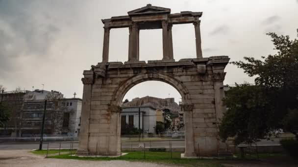 Hadrianus Kapuja Athén Idő Telik — Stock videók