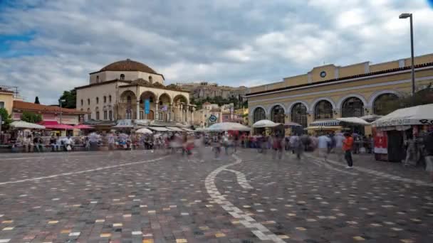 Zeitraffer Des Monastiraki Platzes Athen Griechenland — Stockvideo