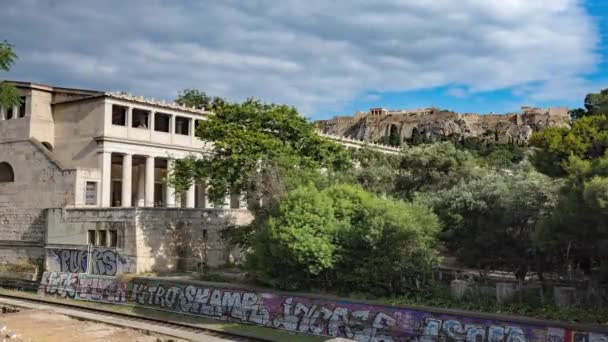 Zeitraffer Der Stoa Von Attalos Und Akropolis Hintergrund — Stockvideo