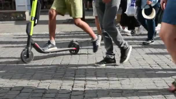 Men Women Walking Pavement Sunny Day — Stock Video