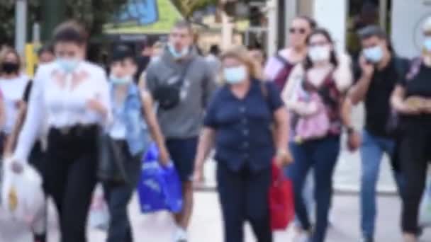 Blurry Video People Crossing Street Some Them Wearing Protective Mask — Stock Video