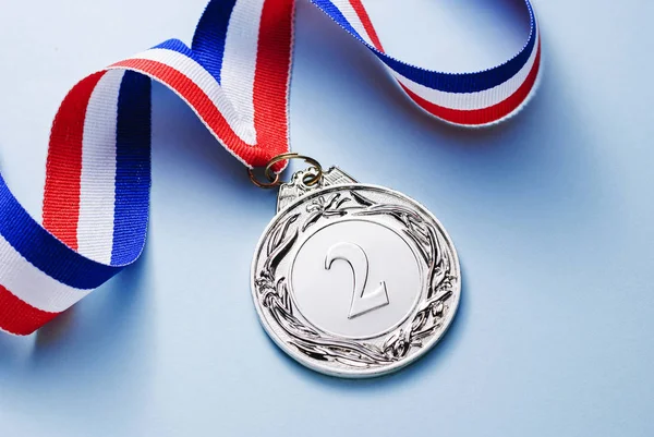 Silver medal 2 place with ribbon — Stock Photo, Image