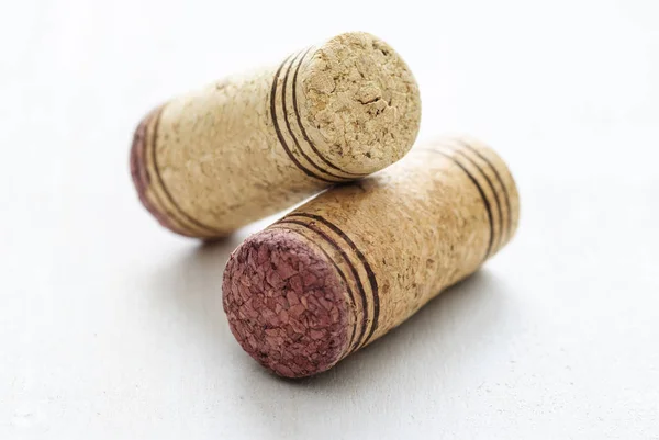 Close Several Used Red Wine Bottle Corks Sitting White Surface — Stock Photo, Image