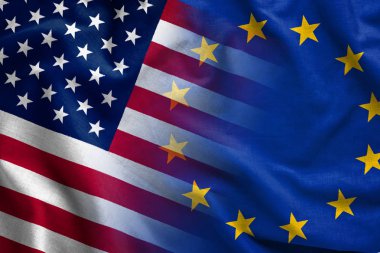 Stars and Stripes ve Union Jack Küresel siyaset ve ticaret kavramsal Kompozit kaplama, Amerikan ve İngiliz bayrakları