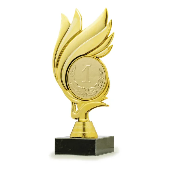 Golden shiny trophy for winning first place — Stock Photo, Image