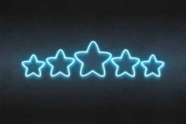 Neon Estrelas Classificação Azul Fundo Concreto Escuro — Fotografia de Stock