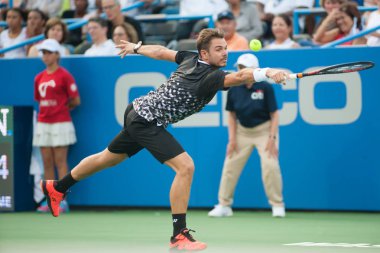 Stan Wawrinka (Sui) 31 Temmuz 2018 yılında Washington Dc Citi açık tenis turnuvası Donald Young (ABD) düşüyor