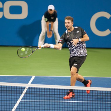 Stan Wawrinka (Sui) 31 Temmuz 2018 yılında Washington Dc Citi açık tenis turnuvası Donald Young (ABD) düşüyor