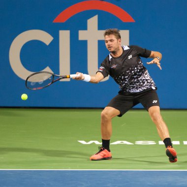 Stan Wawrinka (Sui) 31 Temmuz 2018 yılında Washington Dc Citi açık tenis turnuvası Donald Young (ABD) düşüyor
