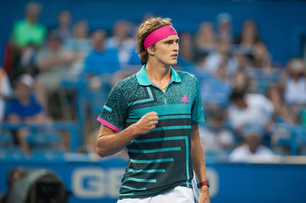 Alexander Zverev Ger Besegrar Malek Jaziri Tun Citi Open Tennisturneringen — Stockfoto