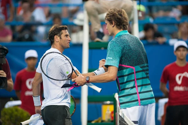 Alexander Zverev Ger Und Malek Jaziri Tun Schütteln Sich Nach — Stockfoto