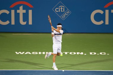 Kei Nishikori (Jpn) Donald Young (ABD) 1 Ağustos 2018 yılında Washington Dc üzerinde Citi açık tenis turnuvasında yendi
