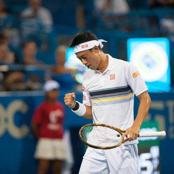 Kei Nishikori Jpn Besiegt Donald Young Usa Beim Citi Open — Stockfoto