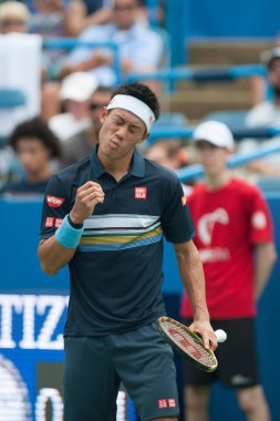 Kei Nishikori (Jpn) 3 Ağustos 2018 yılında Washington Dc Citi açık tenis turnuvası Alexander Zverev (Ger) düşüyor
